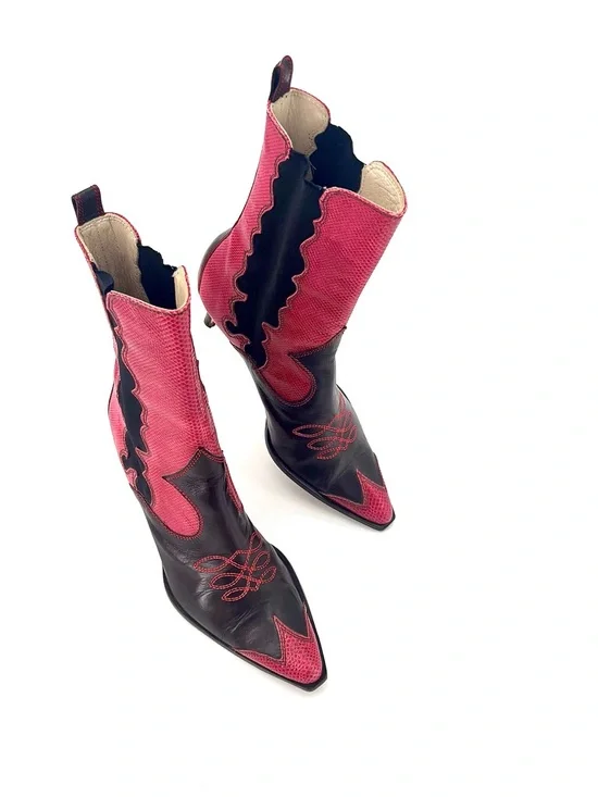 Vintage Dior John Galliano Red Snakeskin Chelsea Western Pointed Toe Boots 37 - Picture 8 of 10